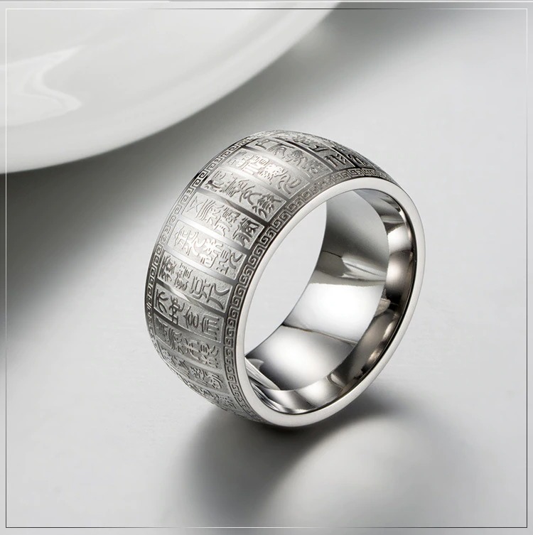 Nhẫn - Nhẫn khắc chú đại bi titan được gia công tỉ mỉ, sang trọng - Nhẫn khắc titan - Nhẫn khắc chú đại bi