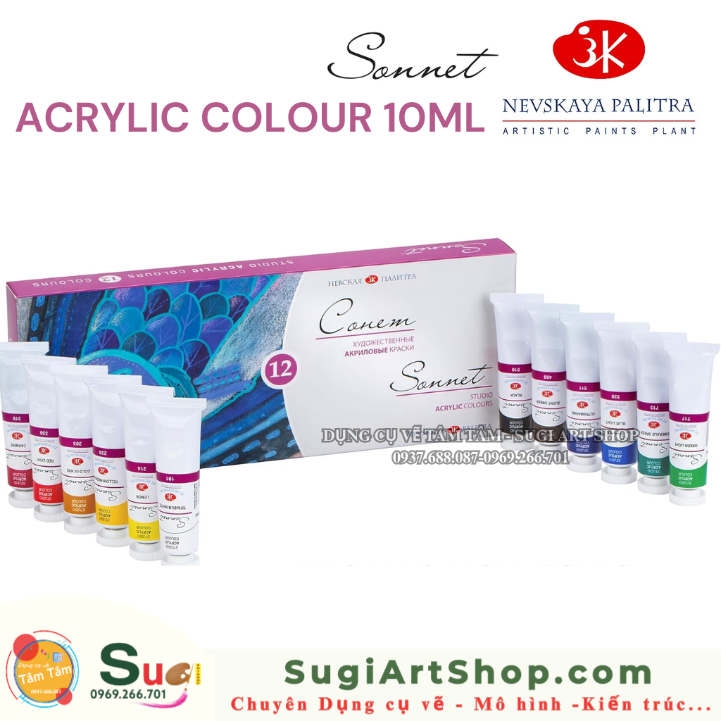 Màu Acrylic Sonnet - dạng tuýp 12 màu x 10ml