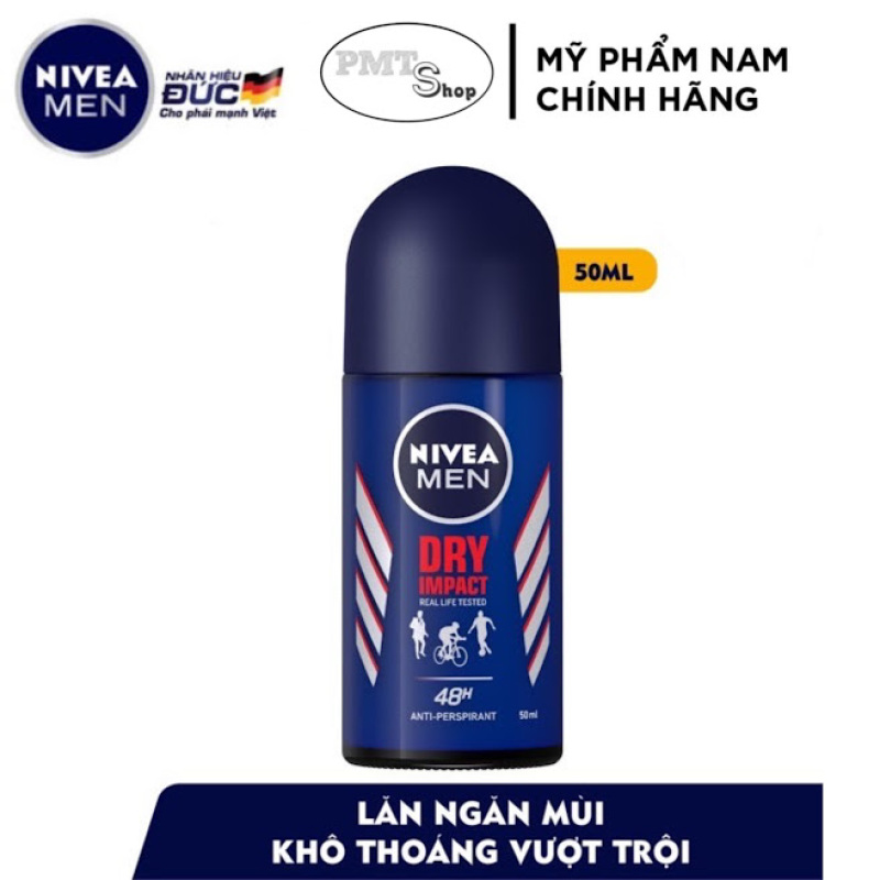 Lăn khử mùi nam Nivea Men Dry Impact 50ml ngăn mùi Khô thoáng suốt 48 giờ
