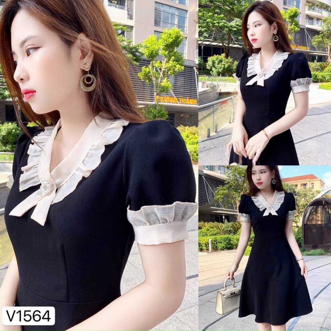 Đầm xòe tay ngắn cổ tim phối bèo voan