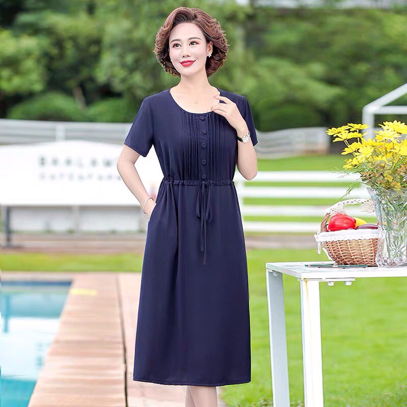 Đầm nữ trung niên dự tiệc sang trọng , đầm suông , đầm dự tiệc Big Size chất lụa voan mịn, ngắn tay dài phủ gối , kiểu dáng suông có dây rút định hình eo sang trọng