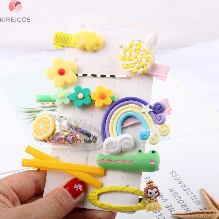 Set 10 kẹp tóc đủ hình bọc nhựa dẽo cho bé - kireicos