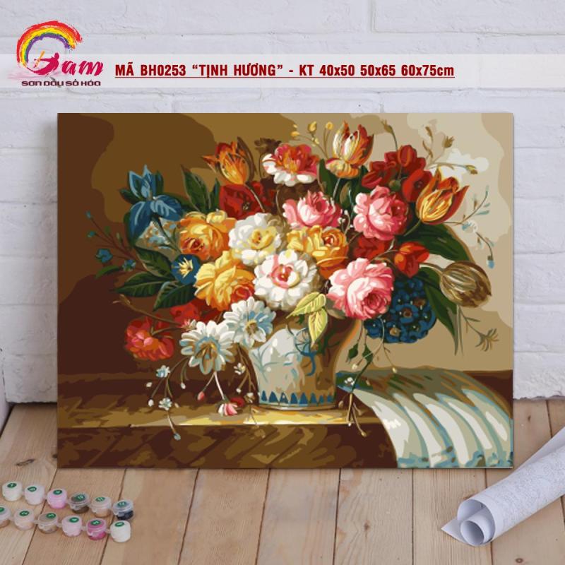 Tranh sơn dầu số hóa tự vẽ DIY Có khung Bình hoa cổ - Mã BH0253 Tịnh hương Tranh Trang trí Sang trọng Làm quà tặng Giảm Stress