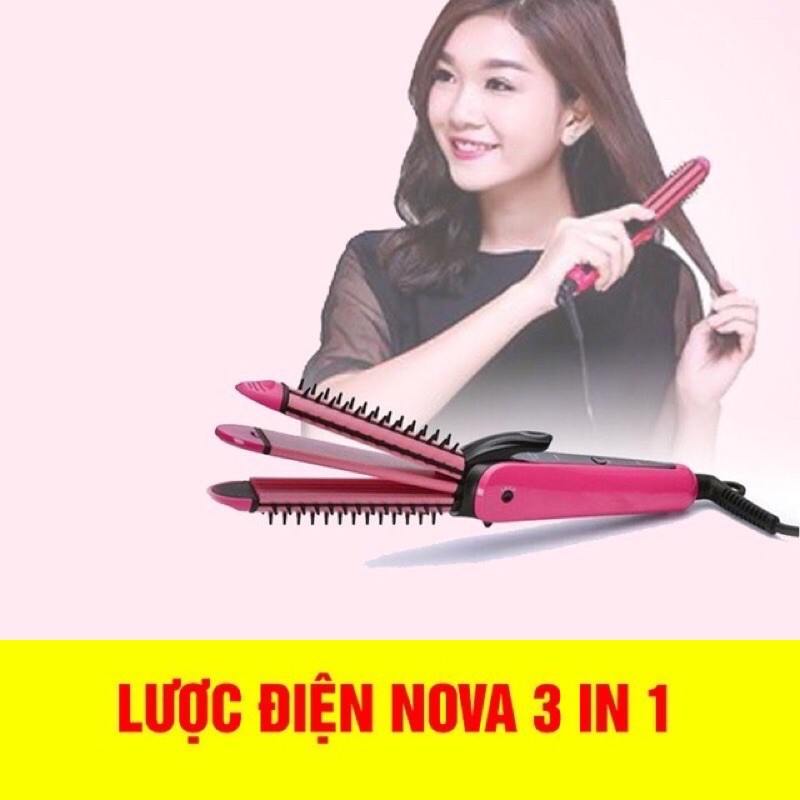 Máy ép duỗi uốn tóc gợn sóng nova 3 in 1 đa năng- Lược điện nova