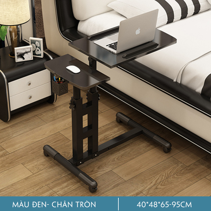 Bàn laptop di động, Bàn laptop để giường gấp gọn đa năng, bàn laptop 2 tầng kèm giỏ bút
