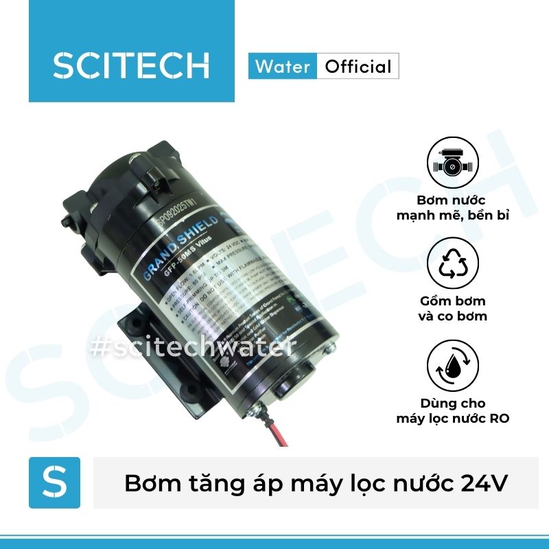 Bơm tăng áp máy lọc nước 24V (Tặng kèm co bơm) - Scitech Water