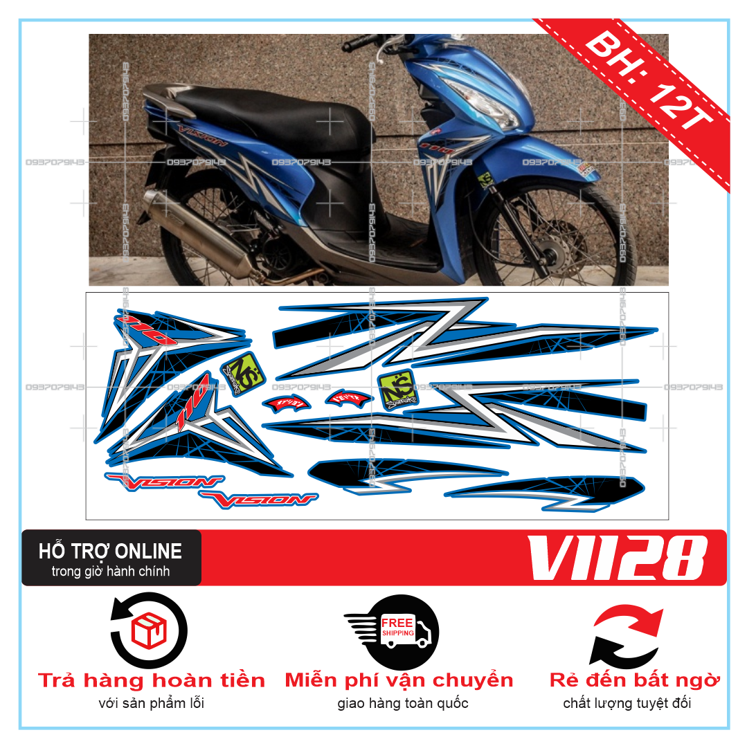 Freeship-- tem rời vision 2016 dán xe xanh