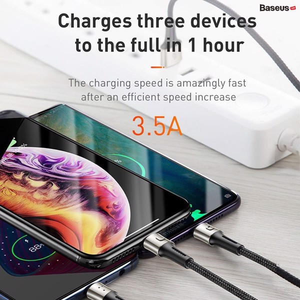 Cáp sạc và truyền dữ liệu siêu bền Baseus Caring Touch Selection 3 in 1 Cable ( USB Type A to USB Type C/ Micro USB/ Lightning 3.5A Fast Charging & Sync Data Cable)