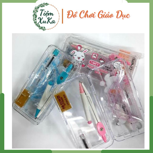 (Rẻ Vô địch) (hộp nhựa) Bộ eke - thước kẻ - compa 9001