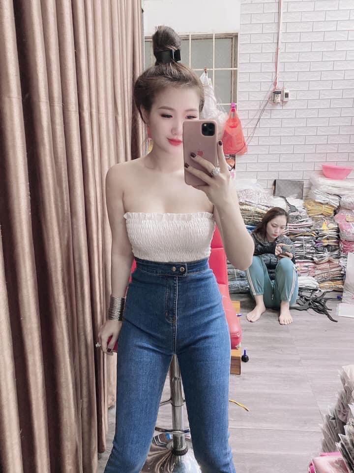 Quần jean nữ cạp lệch 2 khuy mẫu mới
