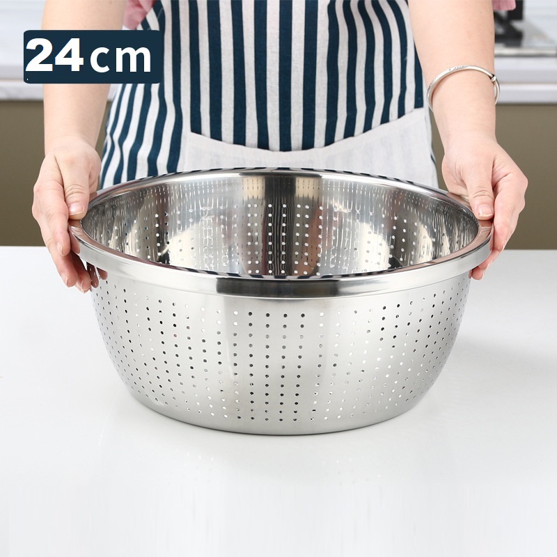 Rổ lưới inox tròn, chất liệu inox 304 cực dày dặn. đường kính rổ 24cm