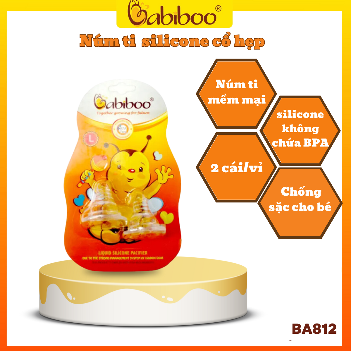 Núm ty silicone siêu mềm cổ hẹp BABIBOO - BA812