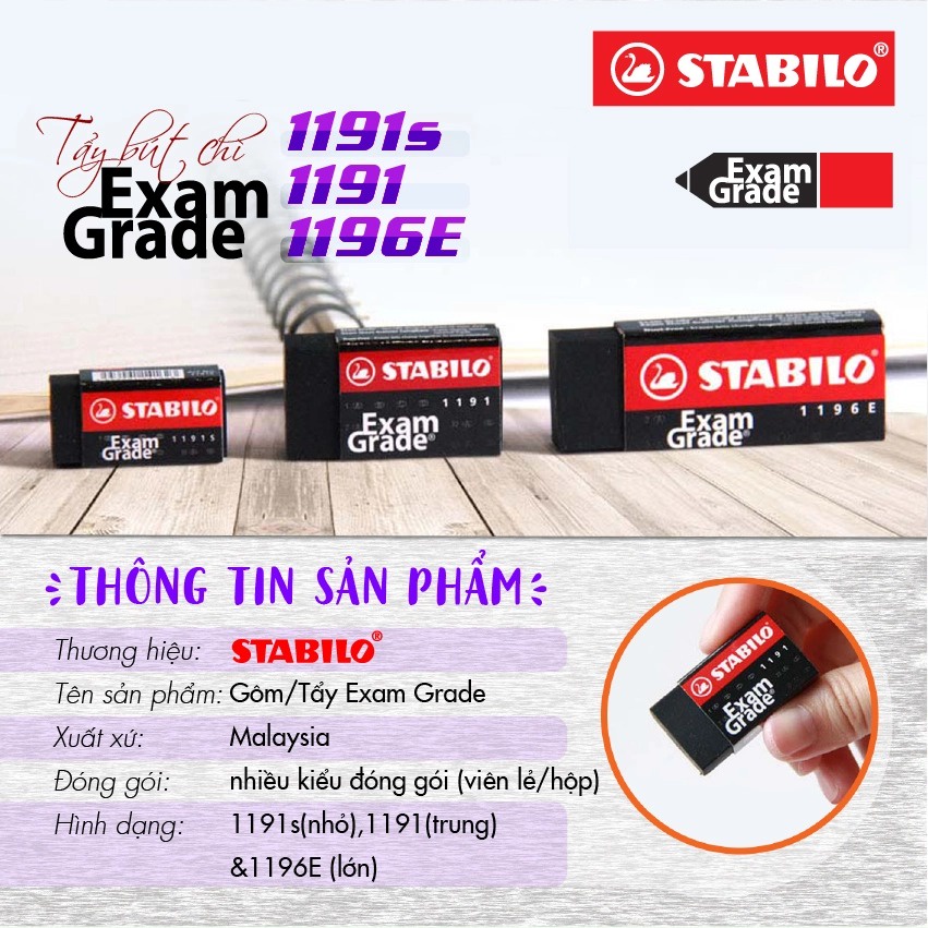 Gôm tẩy STABILO Exam Grade màu đen cỡ trung/nhỏ (ER191)