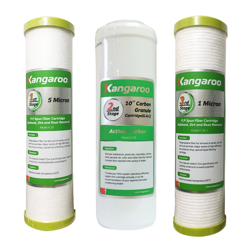 Bộ lõi lọc nước 123 Kangaroo dùng cho mọi máy lọc nước RO - Cam kết lõi lọc Kangaroo chính hãng