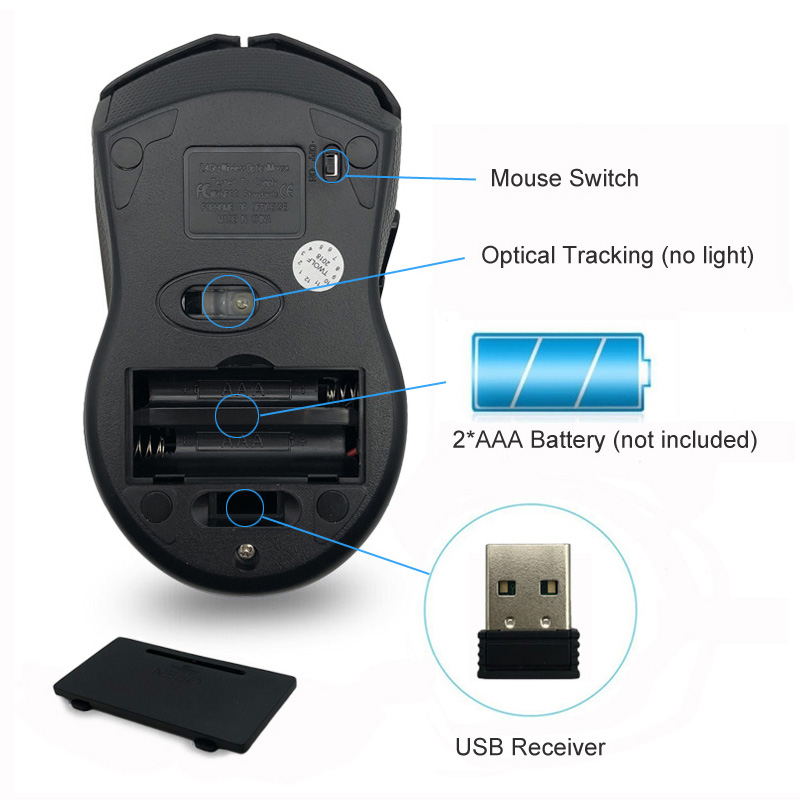 T-WOLF Q5 2.4GHz Wireless Silent Computer Mouse 1800DPI Adjustable Ergonomic Mice Good Cordless Optical PC Laptop Gaming Mouse - Chuột Máy Tính Không Dây