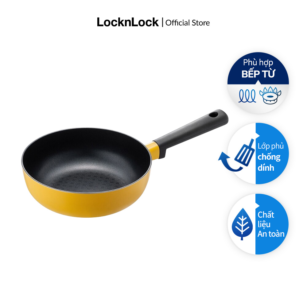 [Duy nhất 23.8 - Mua ngay] LDE1225IH - Chảo chiên nhôm chống dính Lock&Lock DECORE - 22cm -  Sâu Lòng - màu vàng - Hàng chính hãng