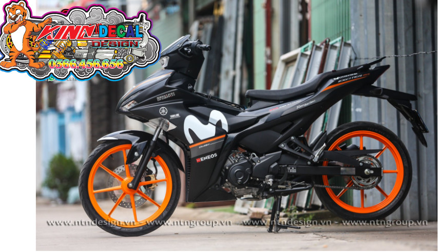 Tem Rời Exciter 155 mẫu movistar màu đen trắng xám cam