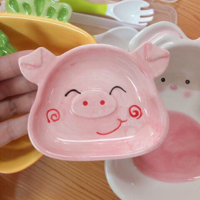 Đĩa sứ mini heo hồng cho bé ăn dặm kiểu Nhật