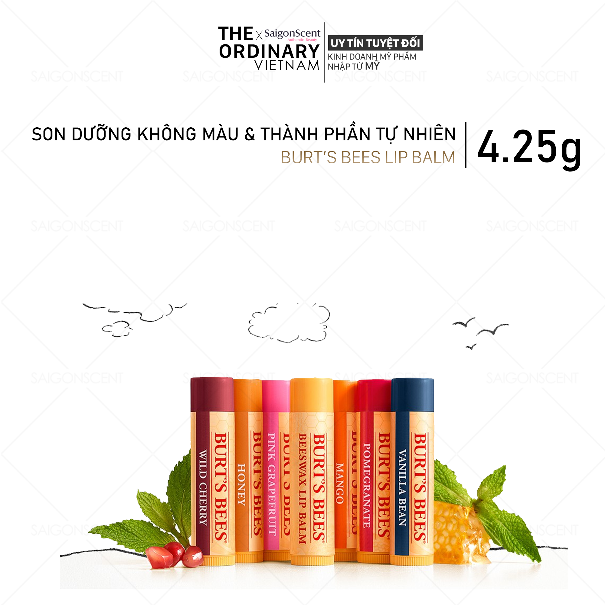(Chọn Mùi) Son dưỡng ẩm, làm hồng môi Burt's Bees (4.25g)