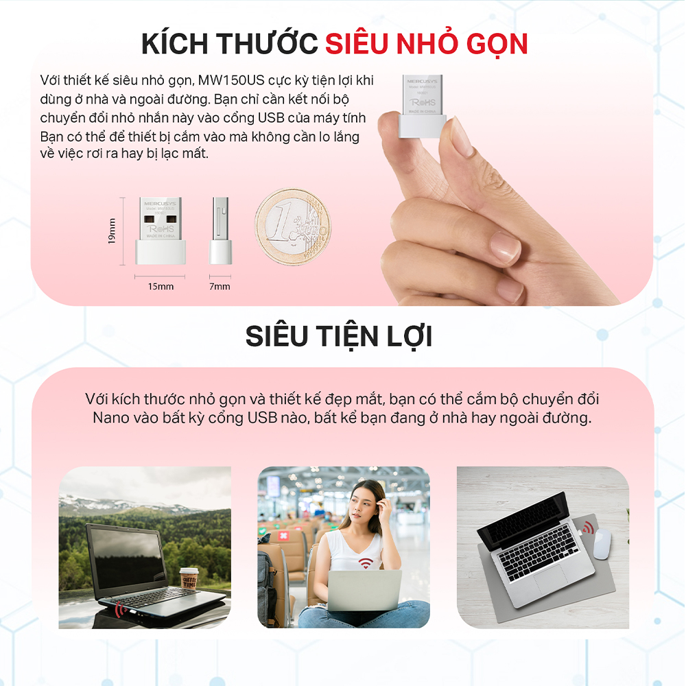 Bộ Chuyển Đổi USB Wifi Nano Mercusys MW150US N150