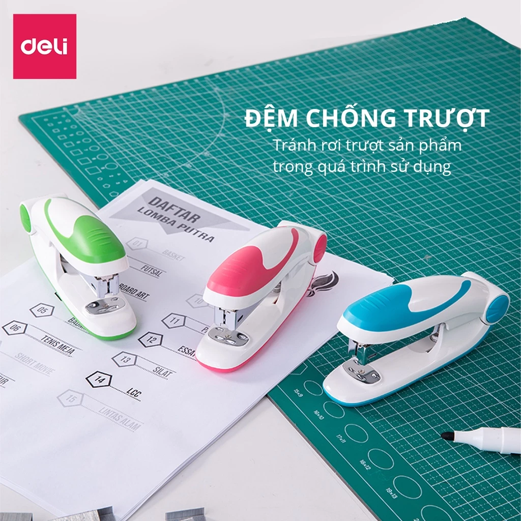 Dập Ghim 20 Trang Deli E0319 - Ghim Số 3 Đệm Chống Trượt Cao Cấp