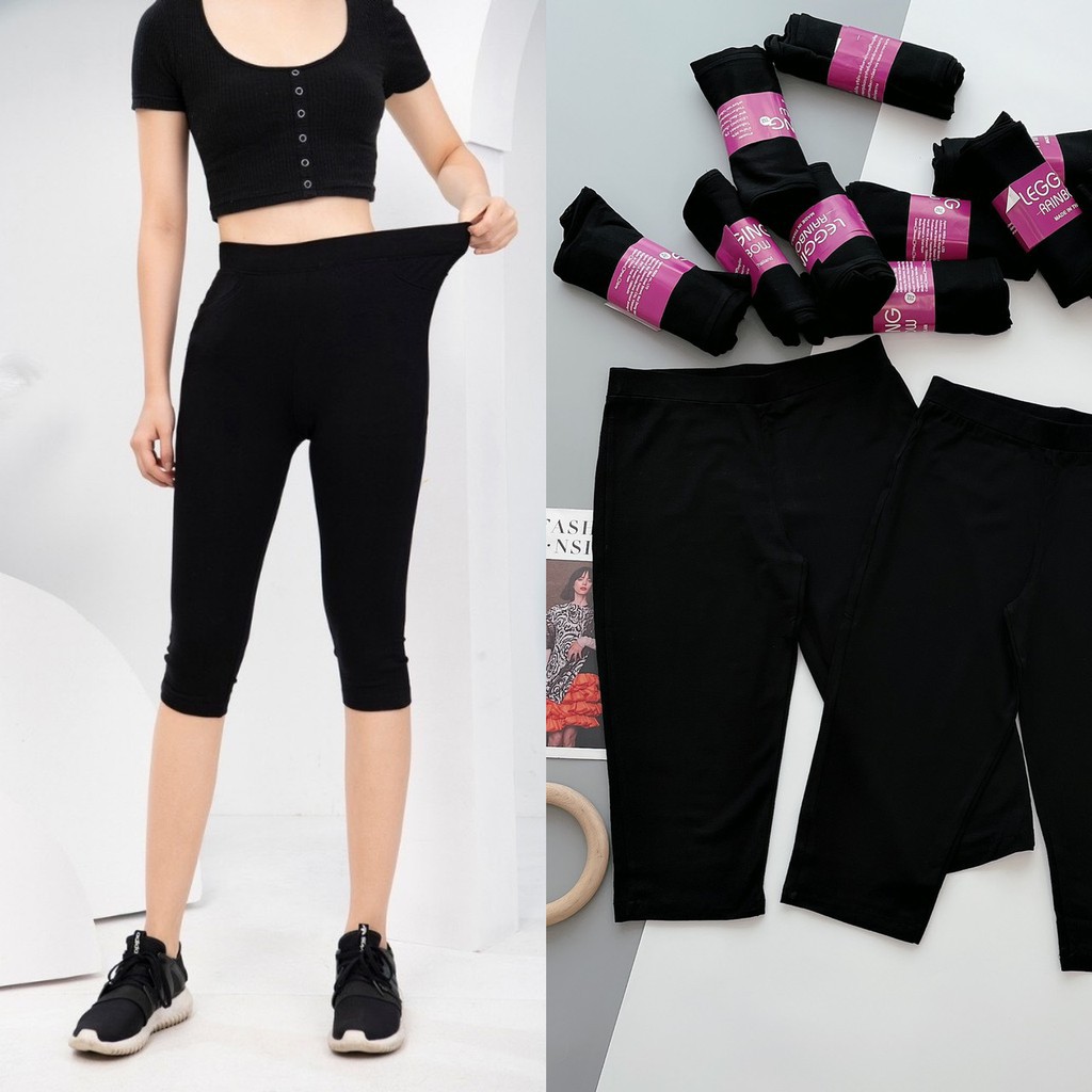 Quần legging Ngố cuộn Hồng siêu co giãn- dễ mặc