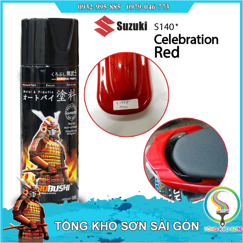 Chai sơn Samurai màu đỏ S140 dạng bình xịt dành cho xe máy