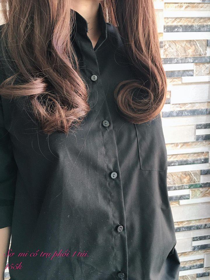 Sơ mi tay dài cổ trụ đen