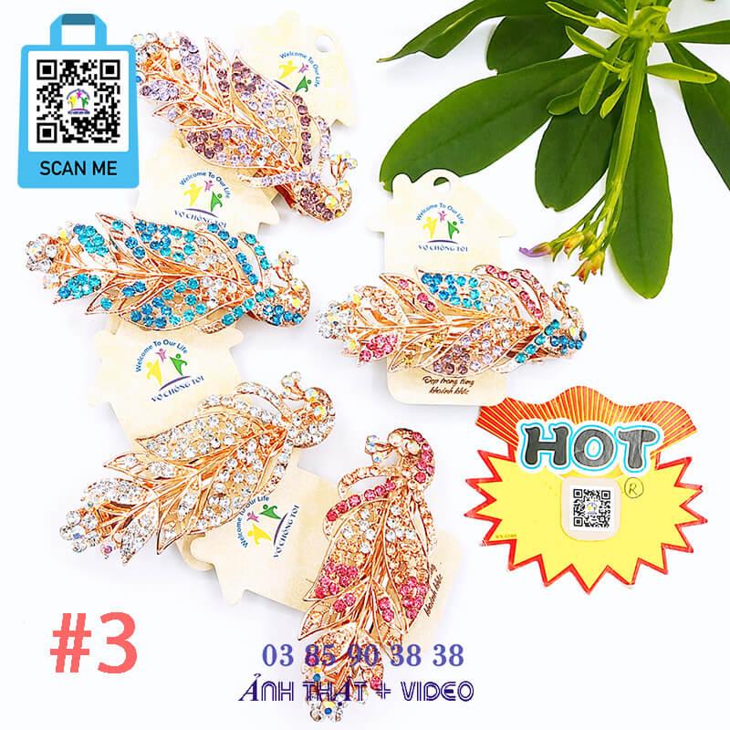 Kẹp tóc nữ Hàn Quốc, cặp tóc pha lê đính đá, phụ kiện nữ 3d cao cấp chim công duyên dáng - thương hiệu Vợ Chồng Tôi