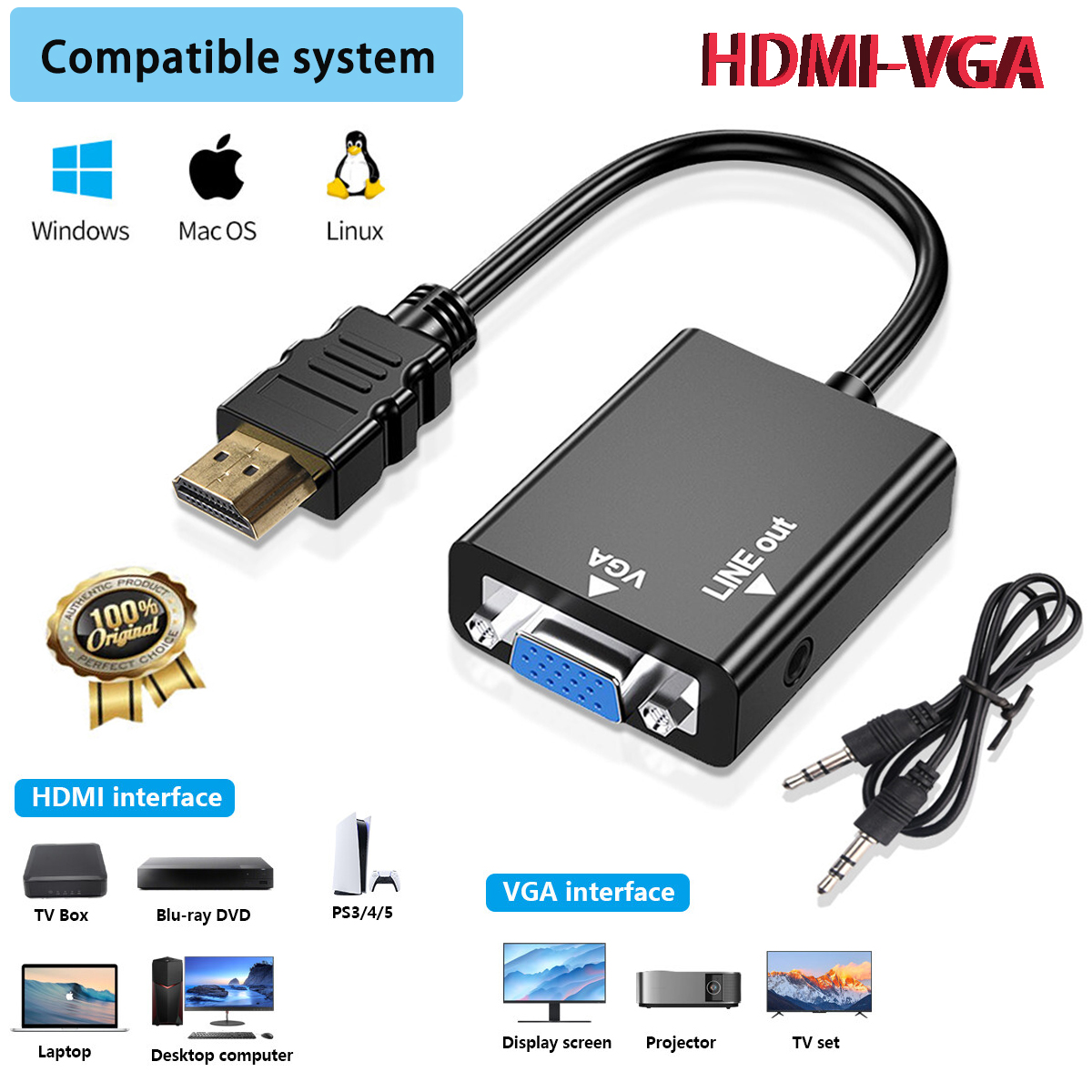 Cáp chuyển đổi HDMI sang VGA, Cáp HDMI to VGA ,dây HDMI to VGA , dây