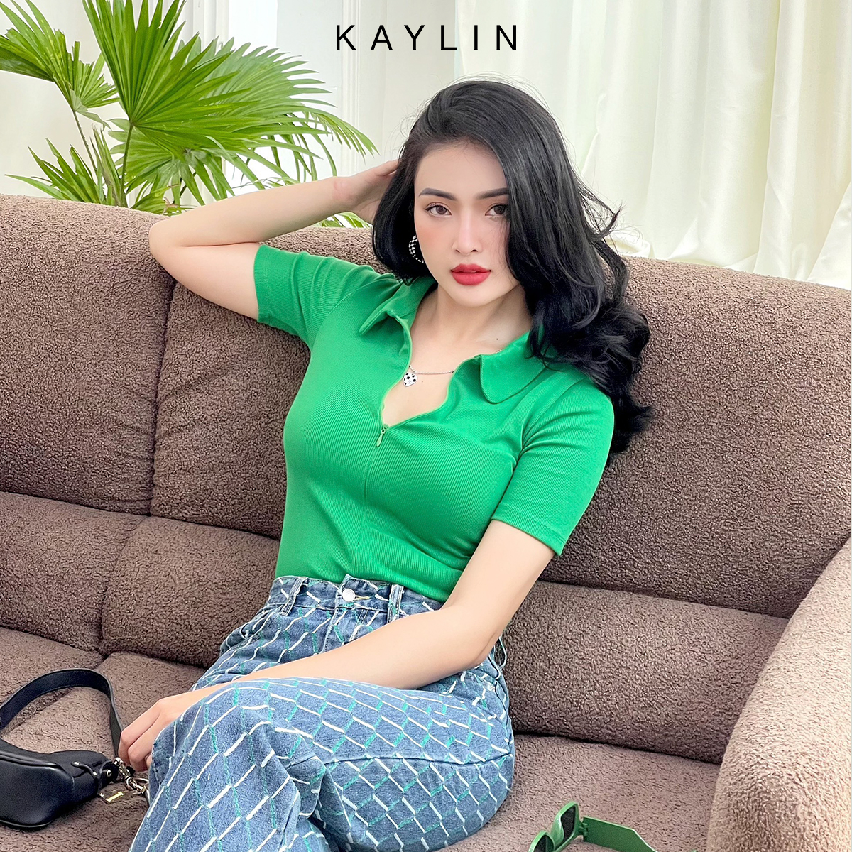 Áo thun nữ gân Croptop Freesize ôm Body kiểu tay lỡ có cổ KAYLIN- N1651