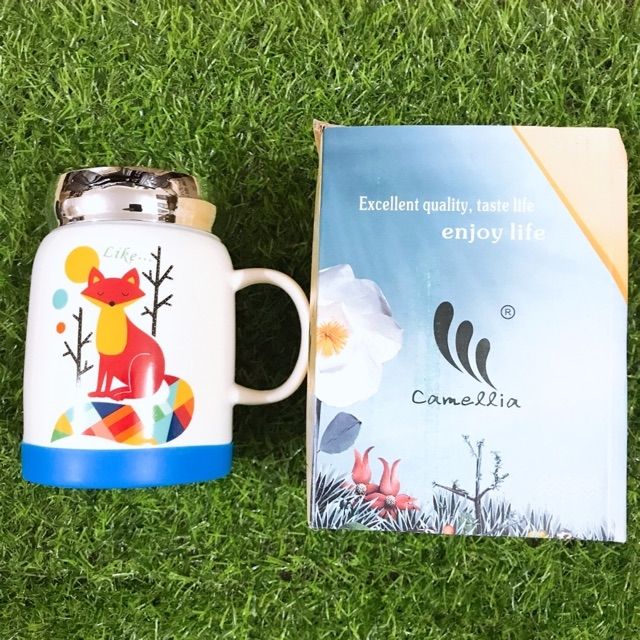 Cốc sứ dáng béo nắp gương 380ml