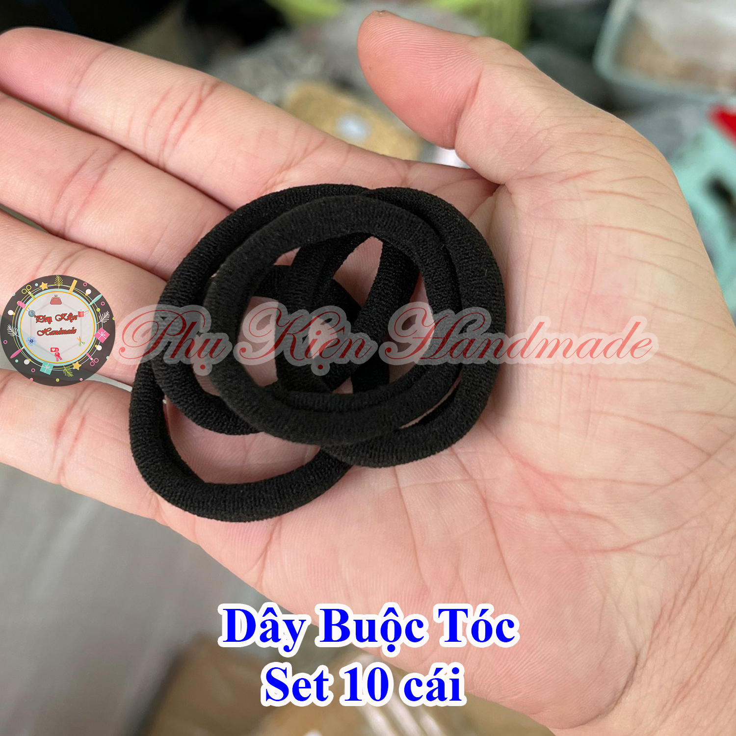 Dây buộc tóc / cột tóc trơn làm sản phẩm handmade đen - set 10 cái
