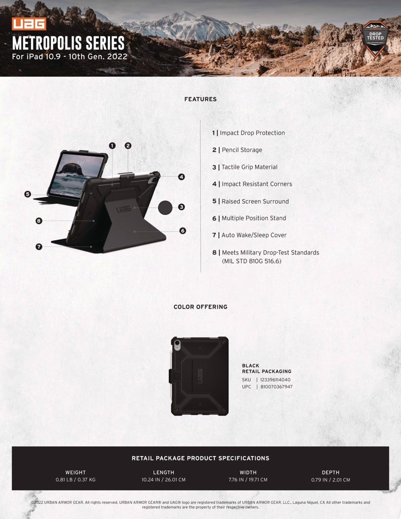Ốp UAG Metropolis cho iPad [10.9-ich] Thế hệ thứ 10 (10TH GEN, 2022)