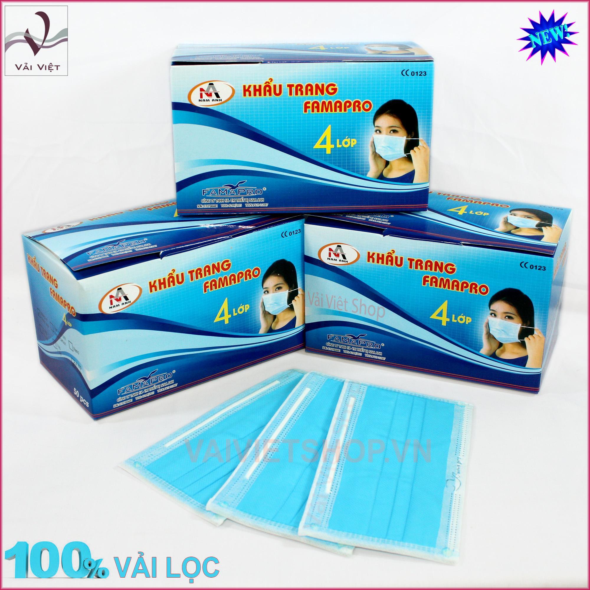 Bộ 50 khẩu trang y tế màu xanh - 4 lớp vải lọc