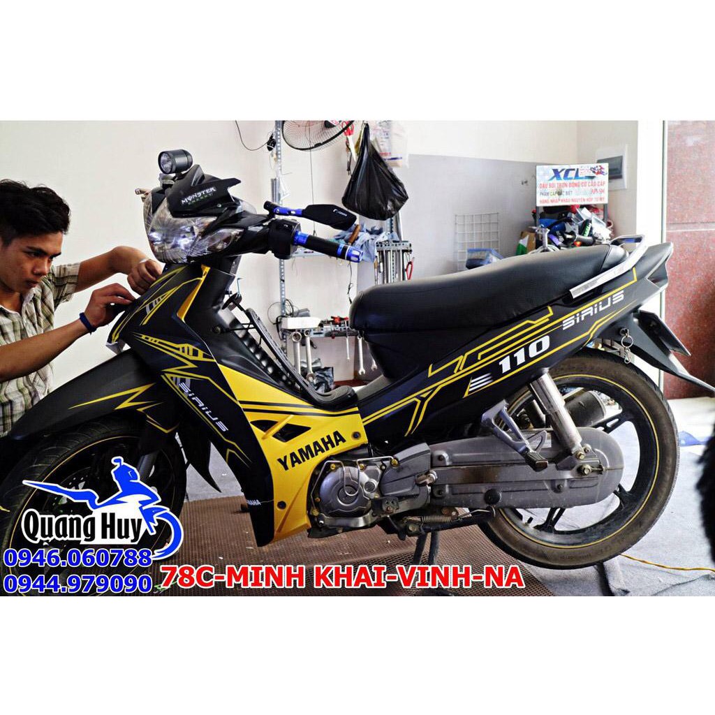 Tem trùm Sirius đen chỉ vàng rc, team trùm sirius đẹp, độ tem sirius, tem dán xe máy sirius, decal sirius, tem trùm sirius rẻ đẹp