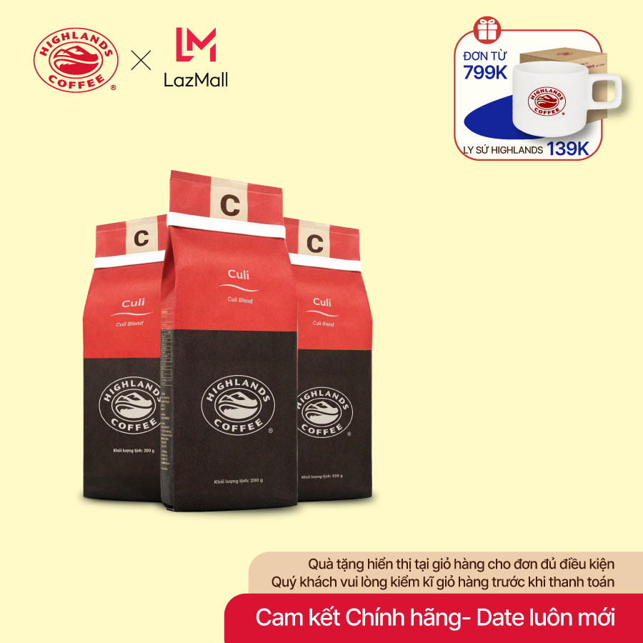 [Super Sale 12.12 from 8Pm December 11-14. Free 01 Highlands Bucket Hat] Combo of 3 Culi Highlands Coffee Roasted and Ground Coffee 200g