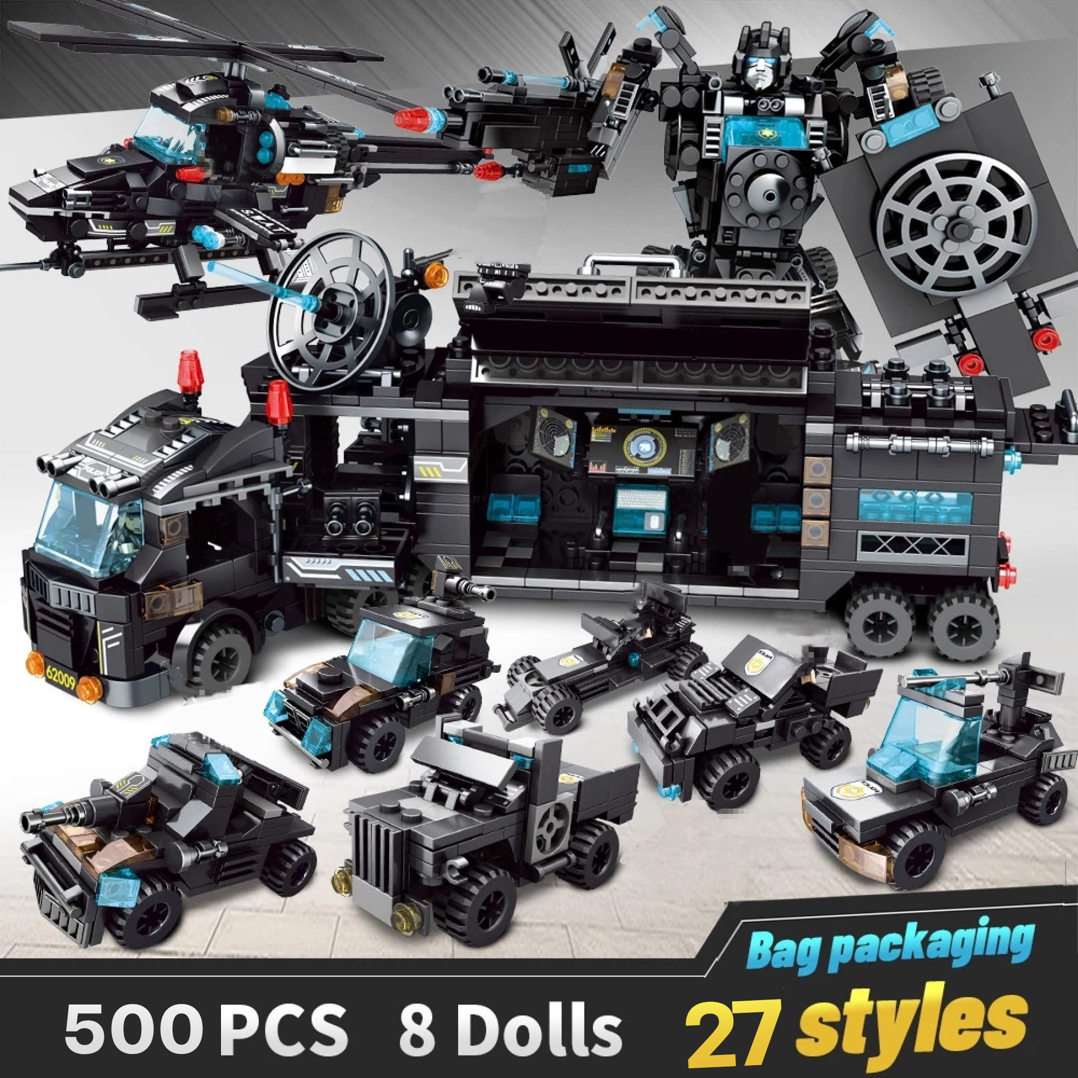 Bộ đồ chơi lắp ráp cảnh sát 500/820 chi tiết lắp ráp mô hình xe ô tô máy bay robot đồ chơi cho bé