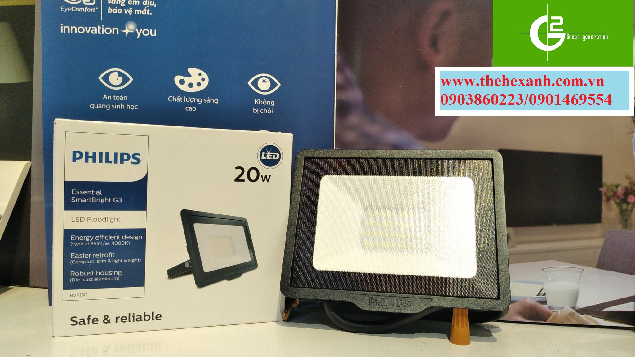[HCM]Đèn pha Philips LED chống nước chuẩn IP65 BVP150 20W SWB CE (Trắng/Vàng/Trung tính)
