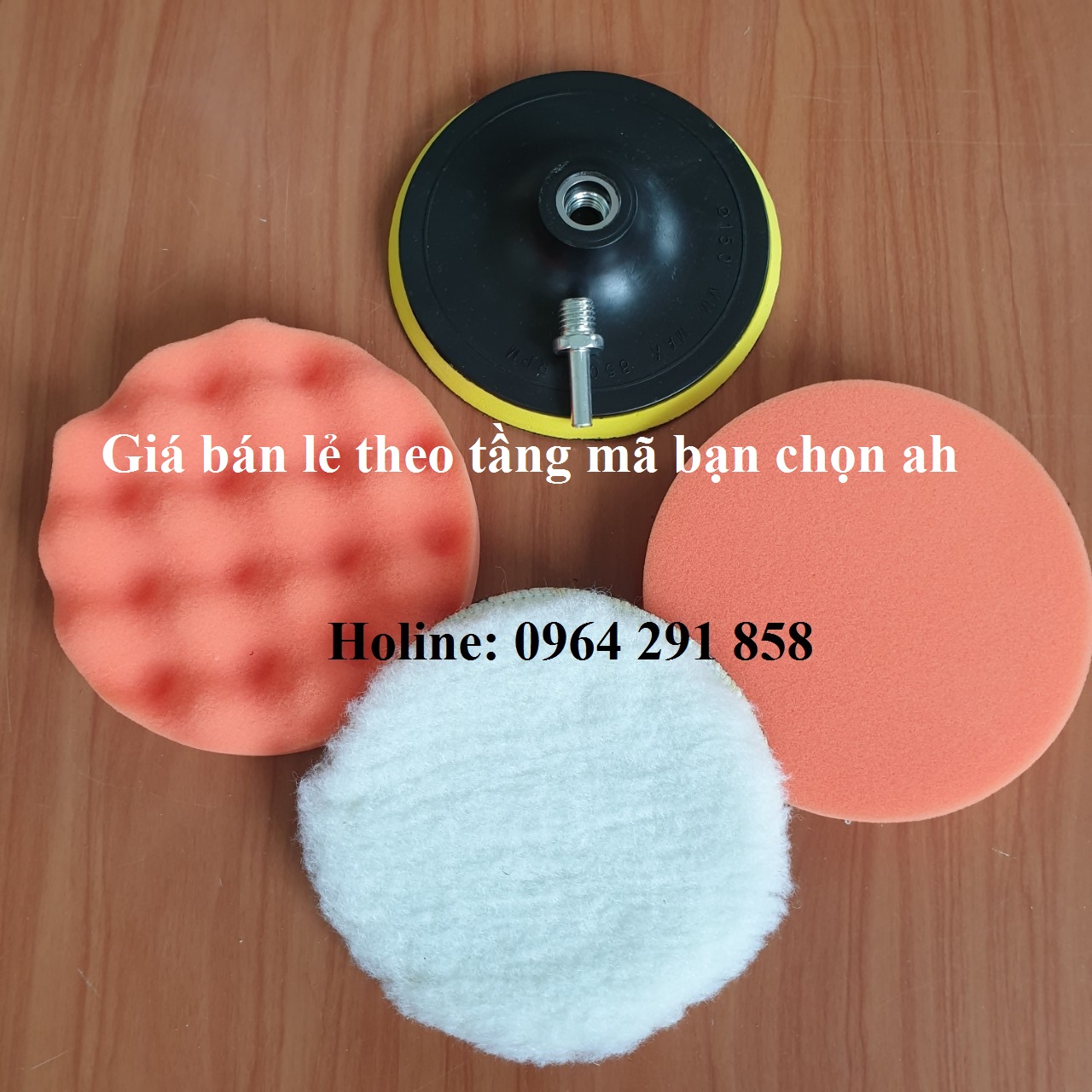 5 SP bóng gồm bông mút xốp đánh bóng - len lông cừu đánh bóng , đế phớt dính và 1 ty chuyển đổi dùng cho máy khoan