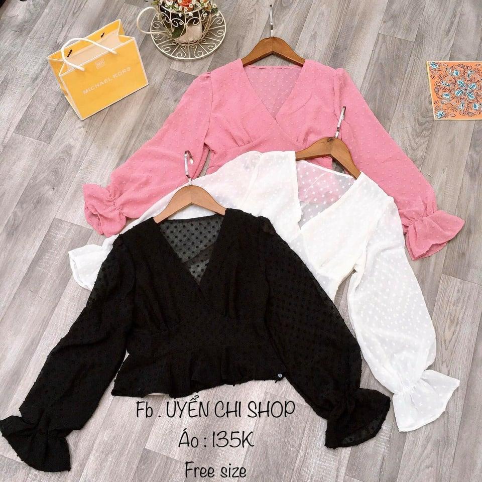 Áo voan cổ V kiểu bo ngực cách điệu TTKX0500