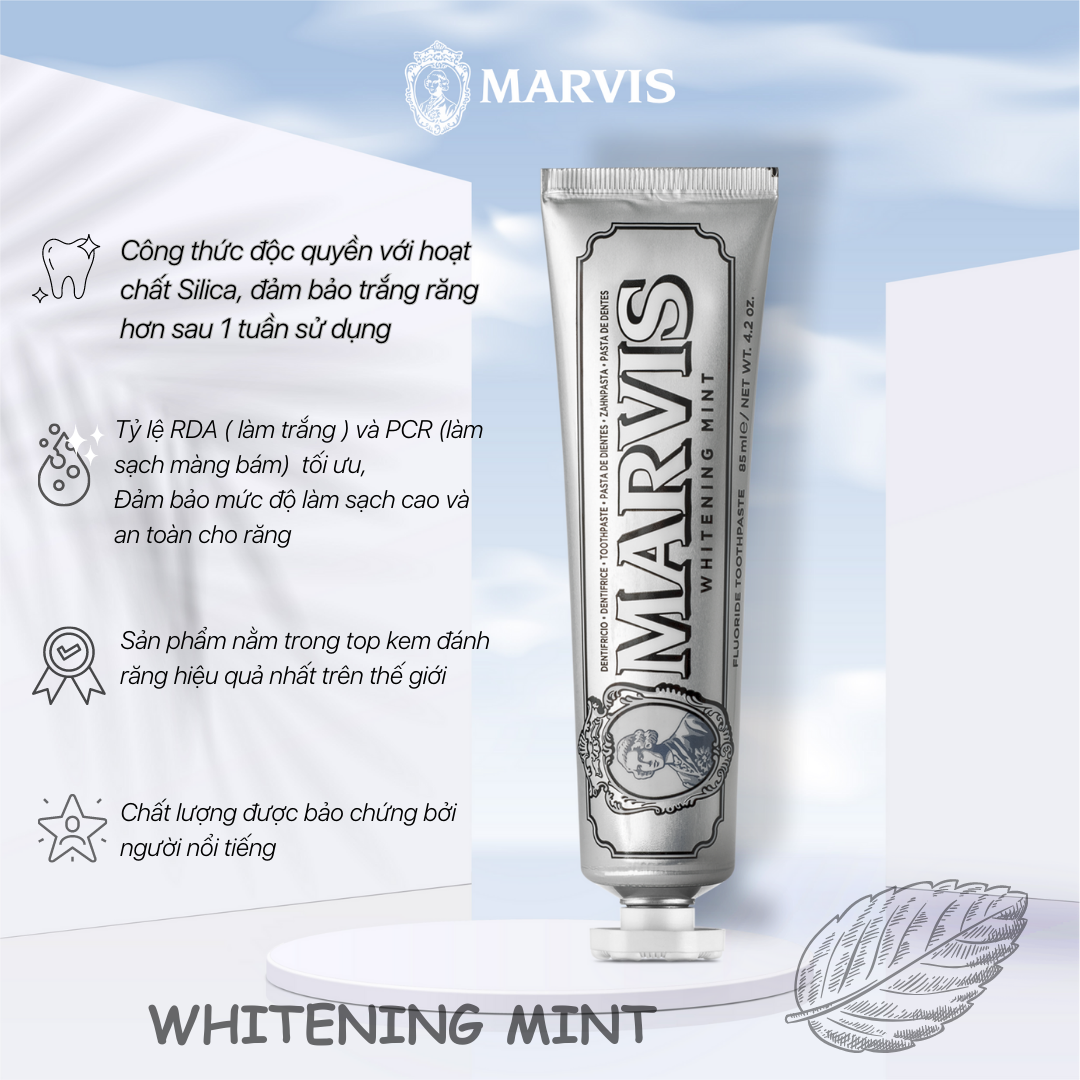 Kem Đánh Răng Marvis Whitening Mint 85ml - Làm Trắng Răng