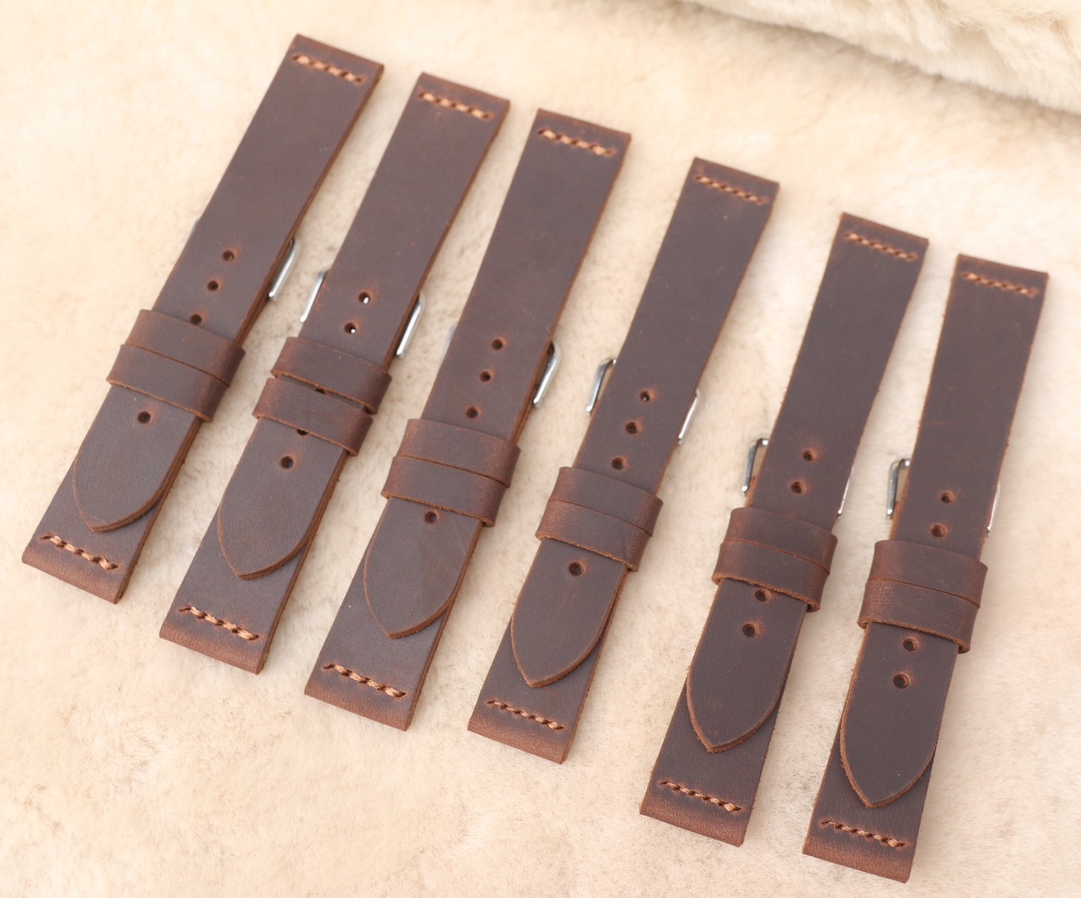 [HCM]Dây đồng hồ da bò sáp handmade Nâu đỏ sậmt cực bụi