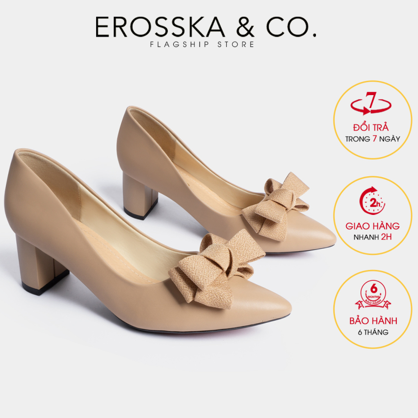 Giày cao gót Erosska thời trang mũi nhọn đính nơ điệu đà kiểu dáng cơ bản cao 5cm EP005 (NU) giá rẻ