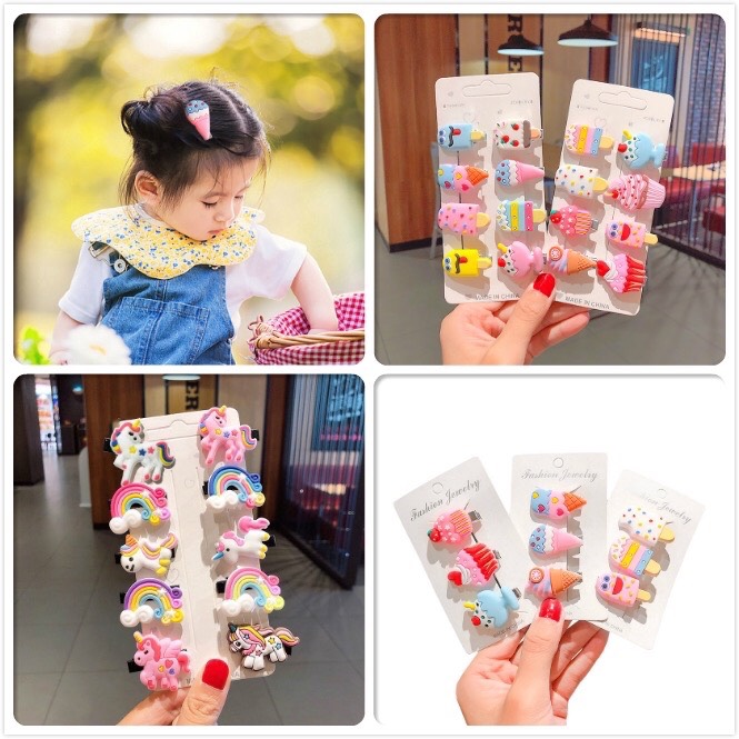 [HCM]Set 10 Kẹp Tóc Hoạ Tiết Hoạt Hình Xinh Xắn Dành Cho Bé Gái
