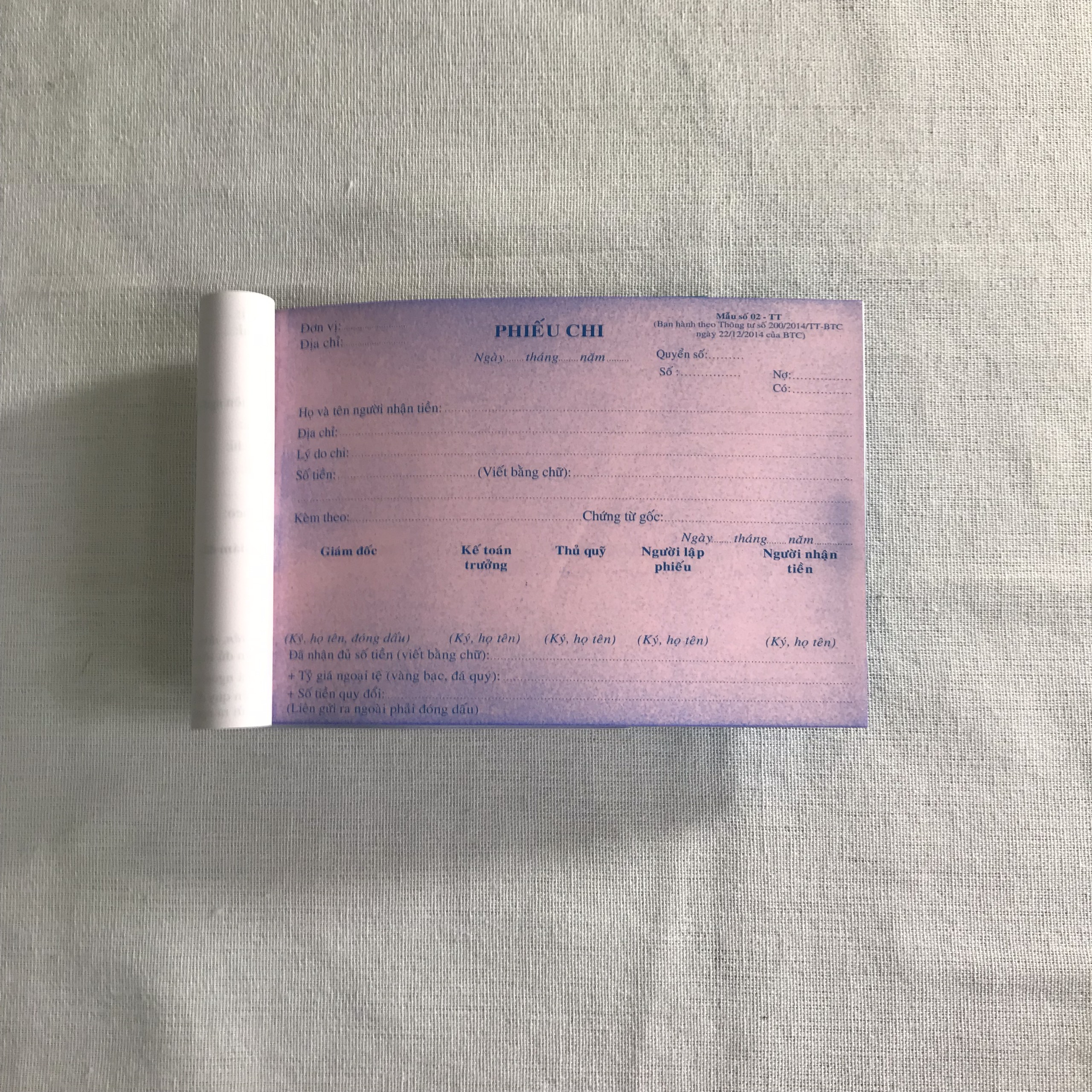 PHIẾU CHI 2 LIÊN 13X19 25 BỘ (H)