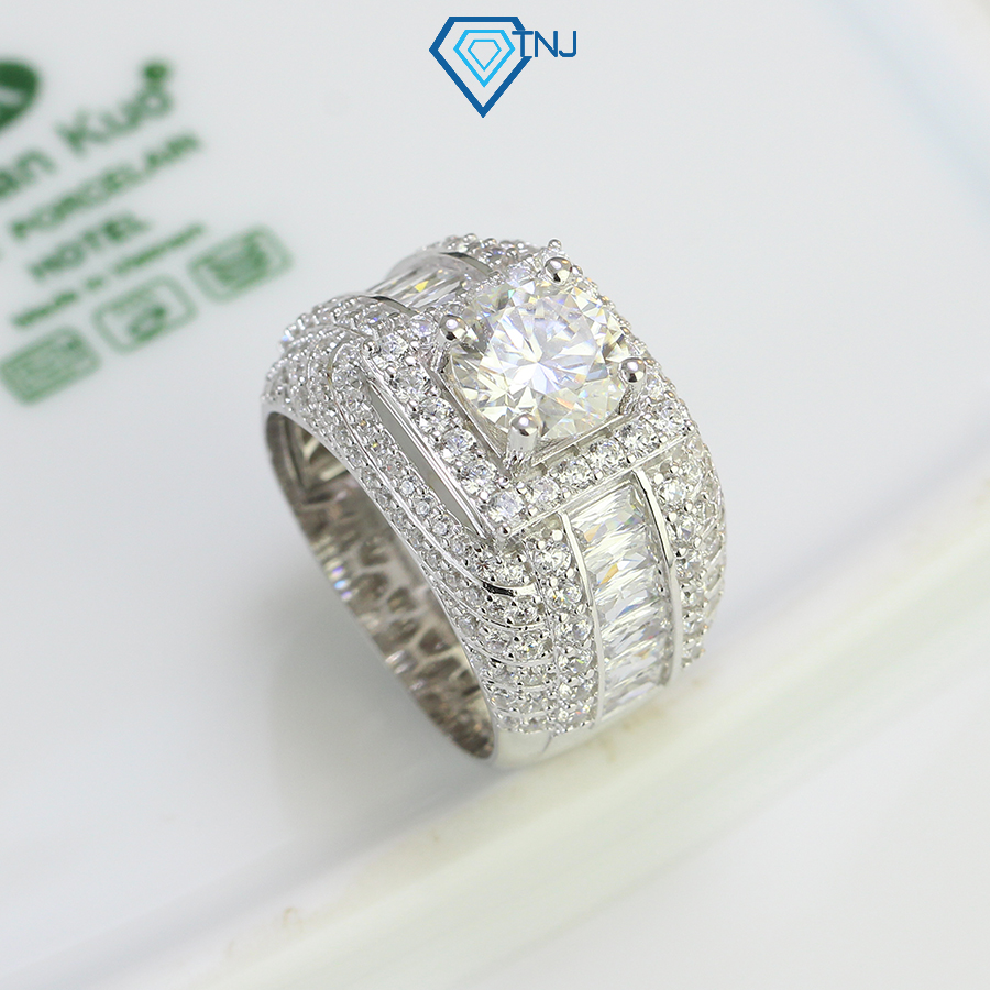 Nhẫn bạc nam đá moissanite 8 ly xi bạch kim, nhẫn kim cương có kiểm định gra cao cấp nnam0002 - trang sức tnj
