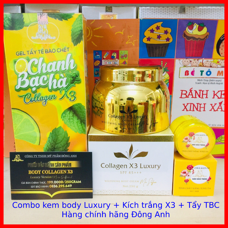 Combo Kem Body Luxury + Kích trắng X3 + Tẩy tế bào chết Chanh Bạc hà X3 Chính Hãng