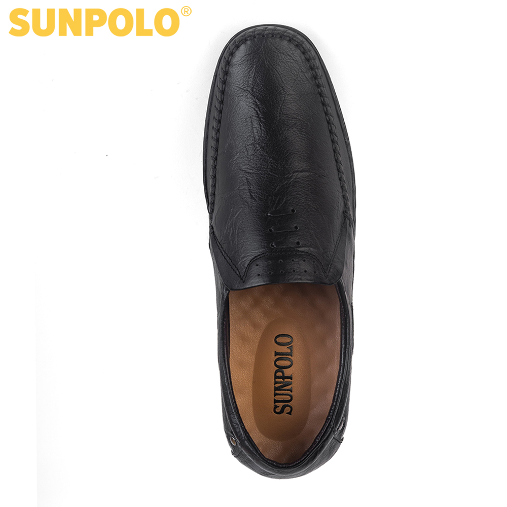 Giày mọi nam da bò SUNPOLO LS2098 (Đen) Phiên bản mới cải tiến đế giày