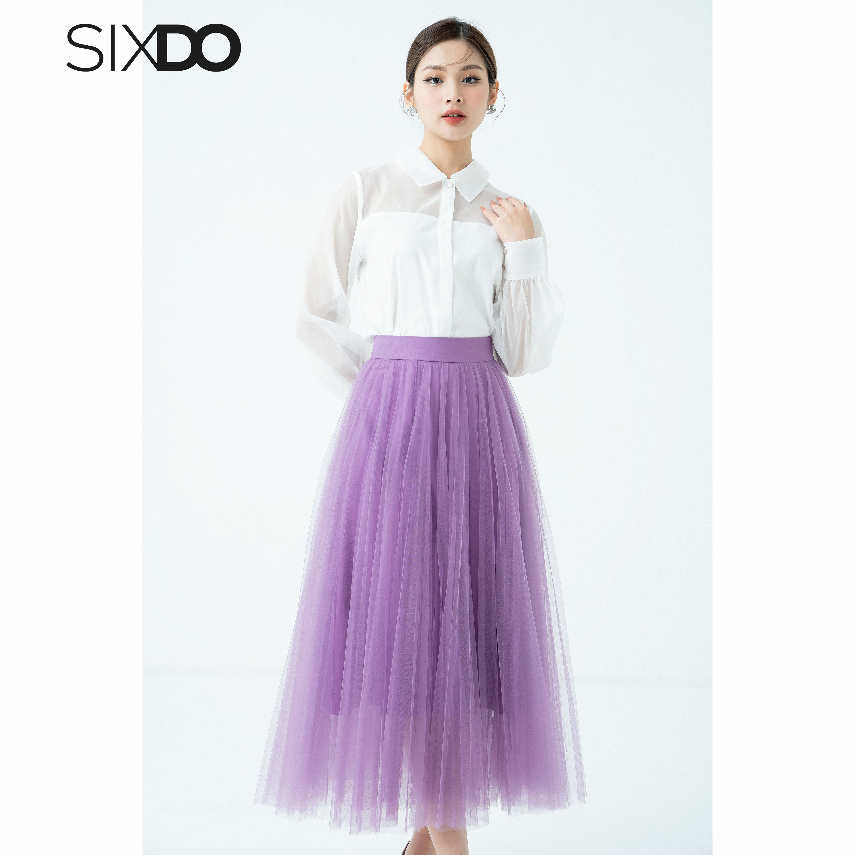Áo sơ mi trắng tơ oganza dài tay SIXDO